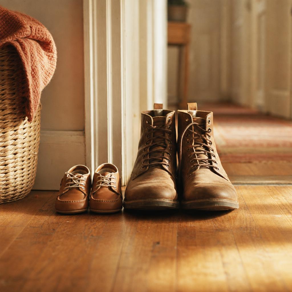 Kinderschuhe neben Erwachsenenschuhen im Flur
